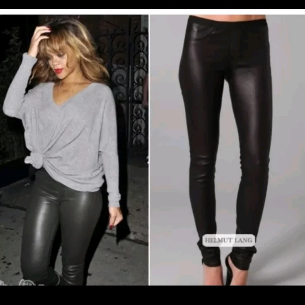 Helmut Lang Black Leggings High-Waisted Form-Fitting Leather-Like Pants 8